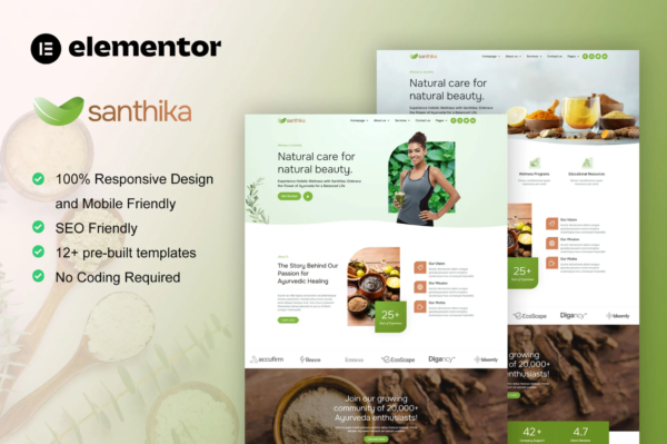 Santhika - Ayurveda & Natural Beauty Care Elementor Template Kit